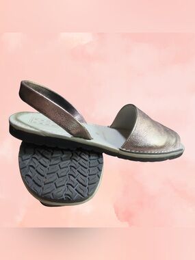 Handmade Spanish Leather Metallic Rose Gold Slingback Sandals EU 40